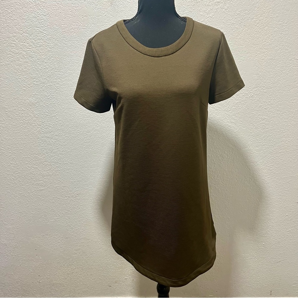 Lush Olive Short Sleeve Pullover Back Zip Ribbed Dress